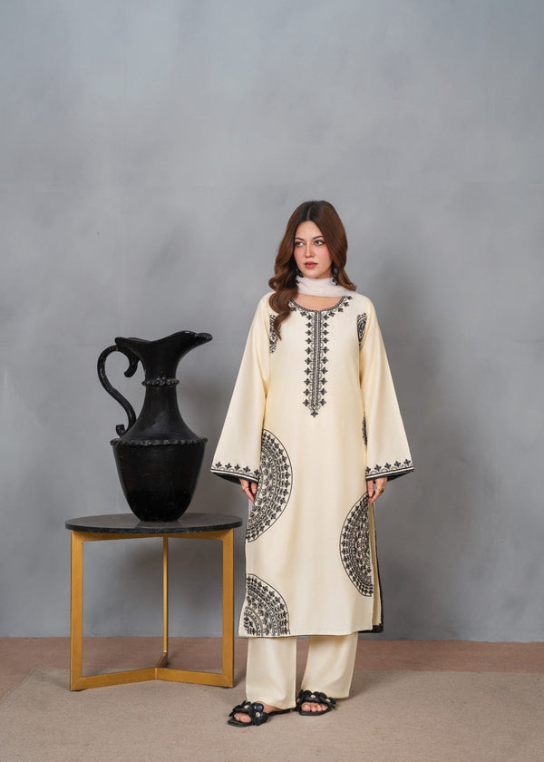 Cream Kurta Set for Women - ZAHOOR 3PCS