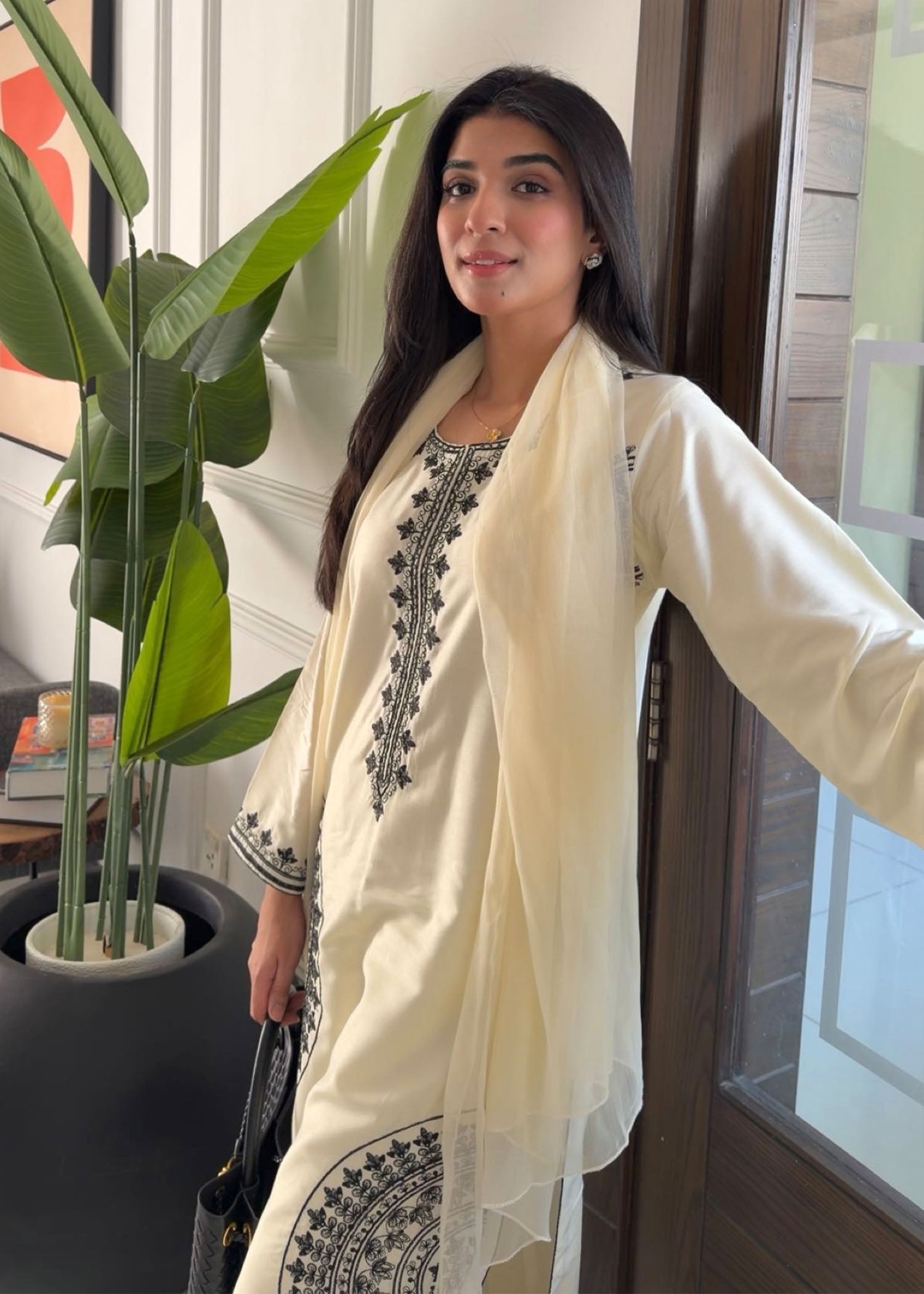 Cream Kurta Set for Women - ZAHOOR 3PCS Studio Shot 1