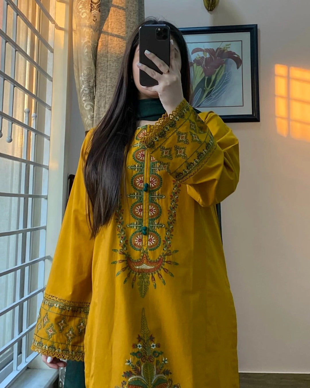 ZANI MUSTARD 2  PC STITCHED