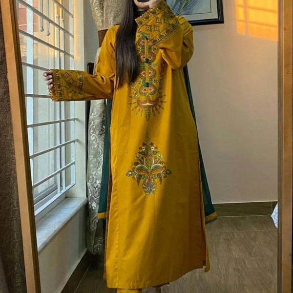 ZANI MUSTARD 3 PC STITCHED