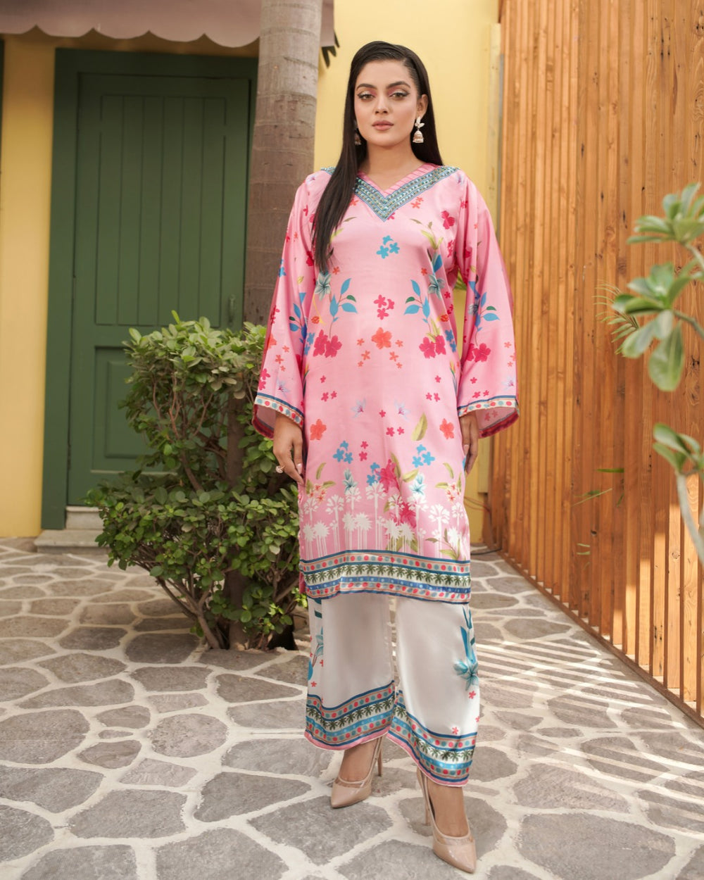 PINK FLORAL 2 PC STITCHED