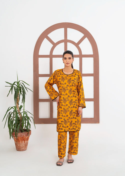Petal Embroidered 2pcs - Mustard
